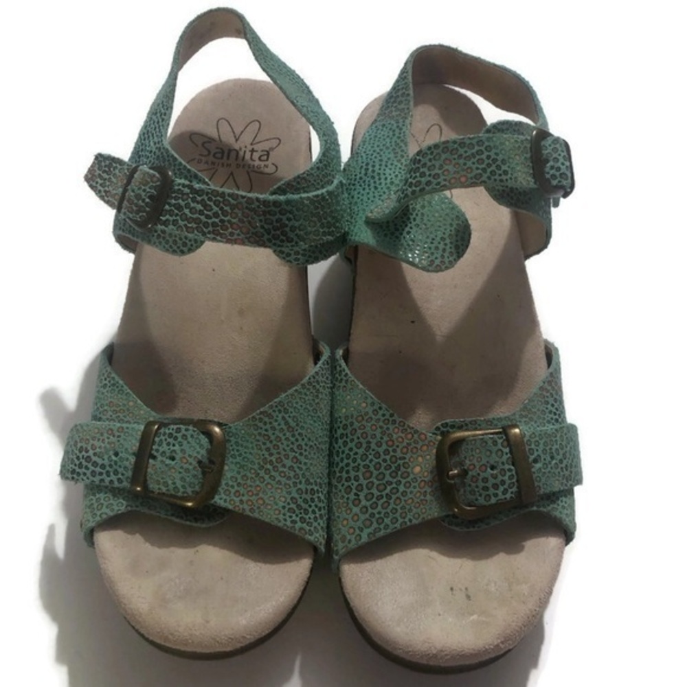 Sanita Women's Daisy Deena Turquoise Leather Sandal Sz 37/6.5